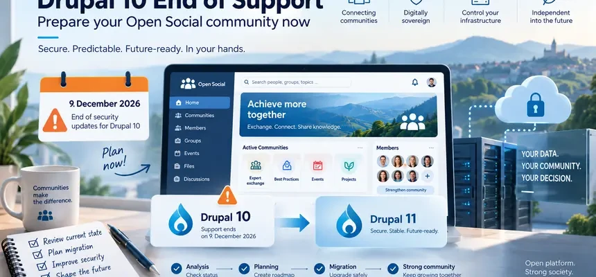 Am 9. Dezember 2026 endet der Support für Drupal 10. Was das für Ihre Open-Social-Community bedeutet und wie Sie sich rechtzeitig vorbereiten.